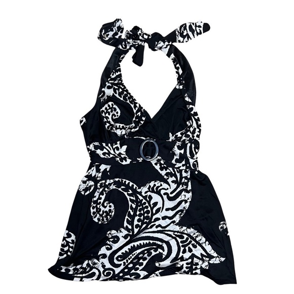 White House Black Market Black and White Silk Blend Halter Top Size XS NWT - Picture 1 of 7